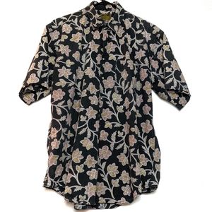 Evergreen men's black/tan floral button down shirt